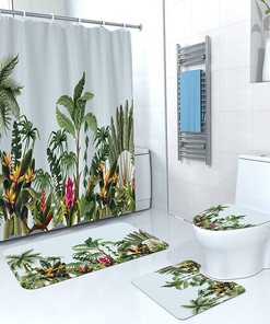 Waterproof Plantain Leaf Palm Tree Shower Curtain for Bathroom
