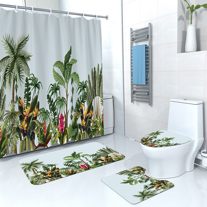 Waterproof Plantain Leaf Palm Tree Shower Curtain for Bathroom