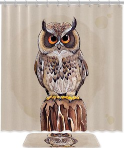 Waterproof Pretty Hand Drawn Owl Shower Curtain for Bathroom Decor 