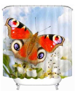 Waterproof Pretty Red Butterfly 3D Shower Curtain for Bathroom Decor