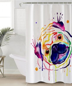 Waterproof Pug Dog Shower Curtain, Whimsical Bathroom Decor