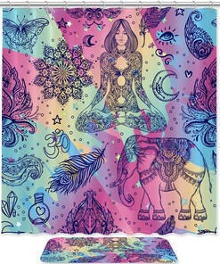 Waterproof Purple Elephant Totem Shower Curtain for Kids Bathroom