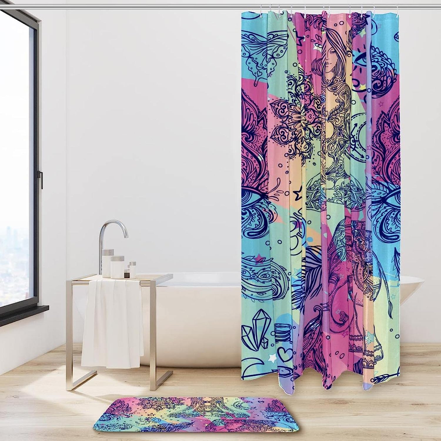 Waterproof Purple Elephant Totem Shower Curtain for Kids Bathroom