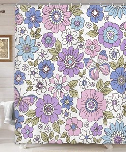 Waterproof Purple Floral Butterfly Fabric Shower Curtain For A Blissful Bath 