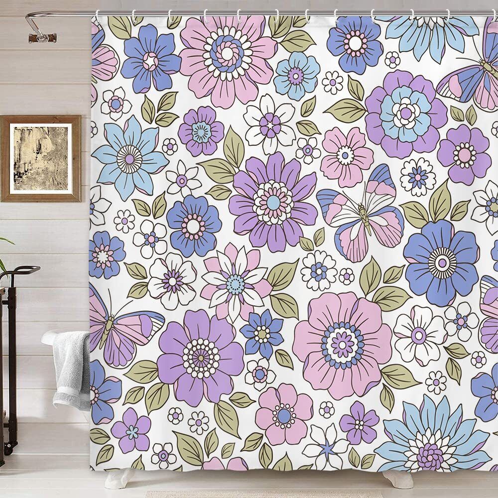 Waterproof Purple Floral Butterfly Fabric Shower Curtain For A Blissful Bath