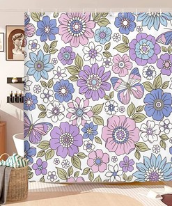 Waterproof Purple Floral Butterfly Fabric Shower Curtain For A Blissful Bath