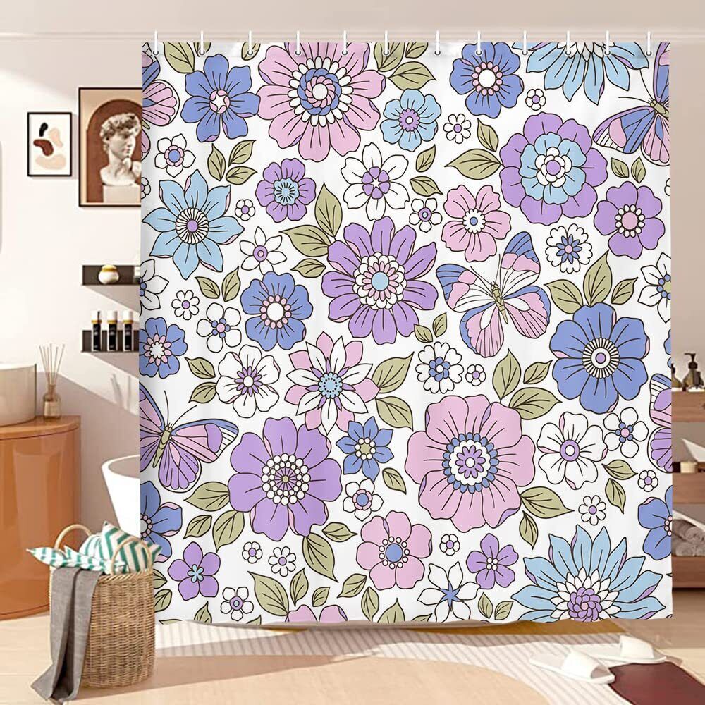 Waterproof Purple Floral Butterfly Fabric Shower Curtain For A Blissful Bath