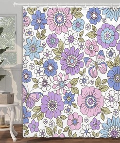 Waterproof Purple Floral Butterfly Fabric Shower Curtain For A Blissful Bath