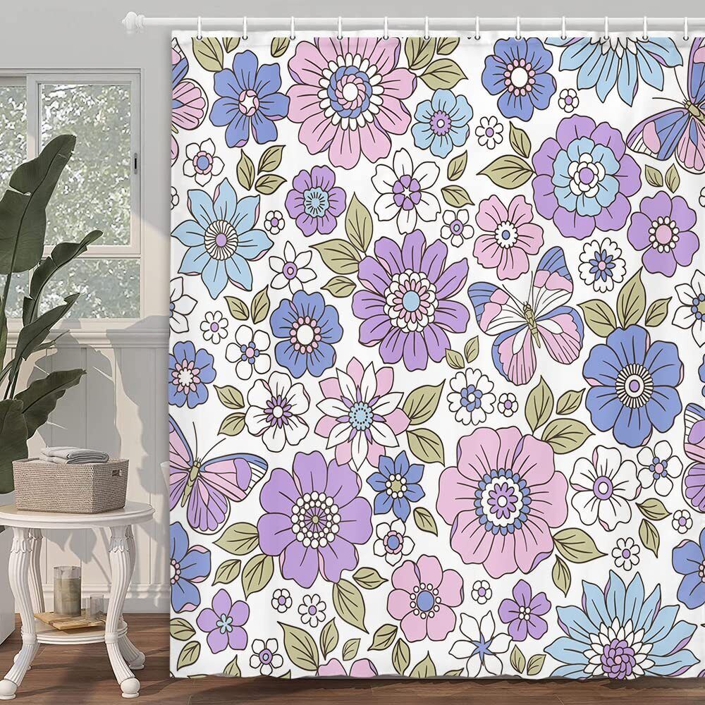 Waterproof Purple Floral Butterfly Fabric Shower Curtain For A Blissful Bath