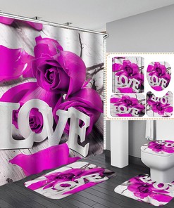 Waterproof Purple Rose Love Shower Curtain for Romantic Bathroom Decor