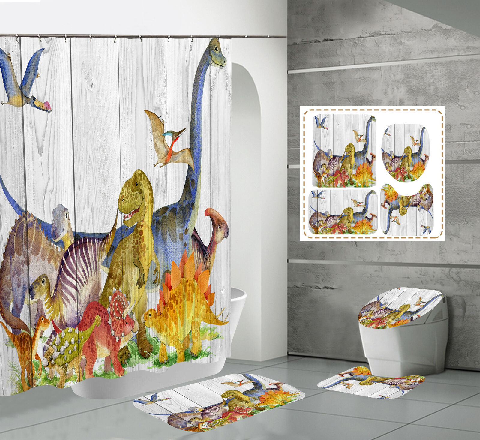 Waterproof Rex Dinosaur Shower Curtain for a Playful Bathroom