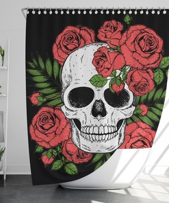 Waterproof Rose Schedel Shower Curtain with 12 Hooks