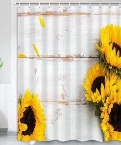 Waterproof Rustic Striped Sunflower Shower Curtain for your Bathroom 