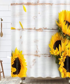 Waterproof Rustic Striped Sunflower Shower Curtain for your Bathroom