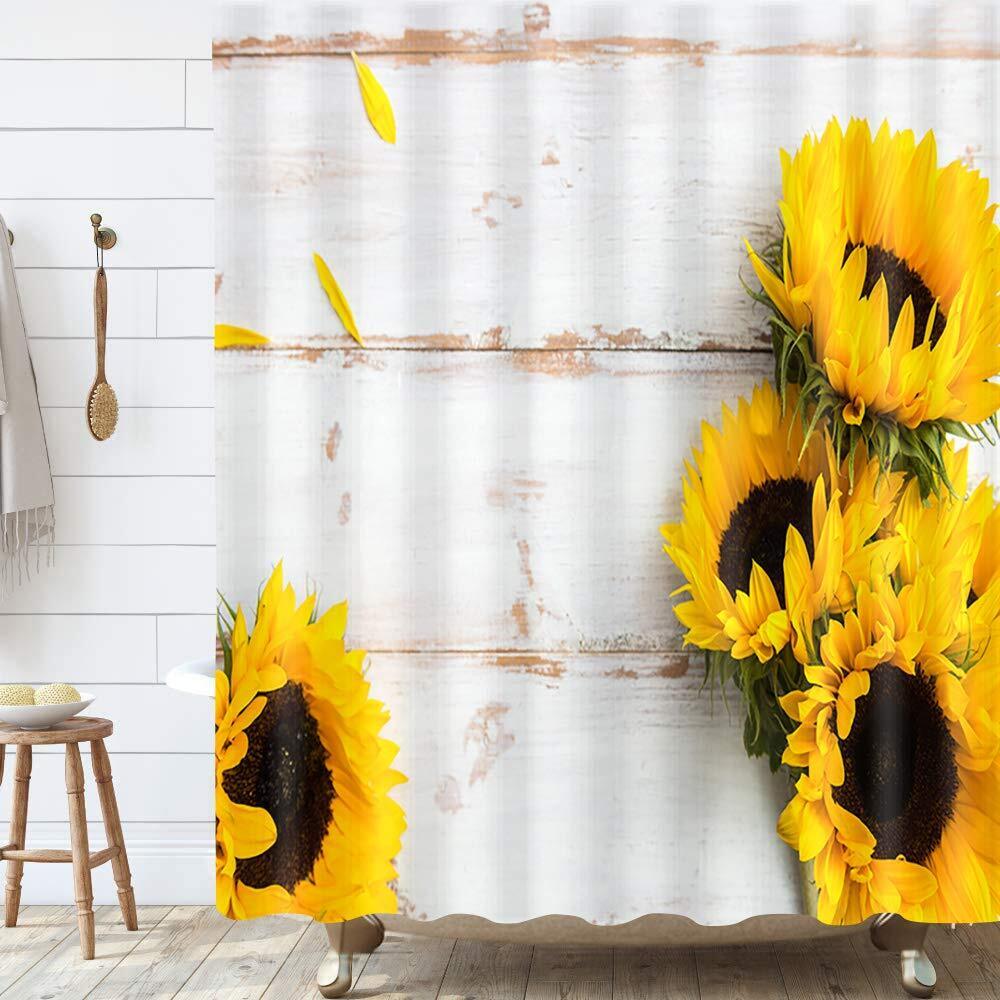 Waterproof Rustic Striped Sunflower Shower Curtain for your Bathroom