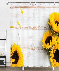 Waterproof Rustic Striped Sunflower Shower Curtain for your Bathroom