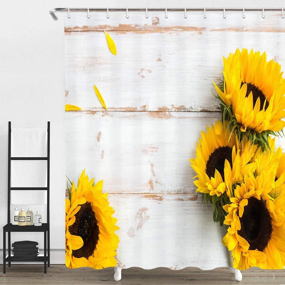 Waterproof Rustic Striped Sunflower Shower Curtain for your Bathroom