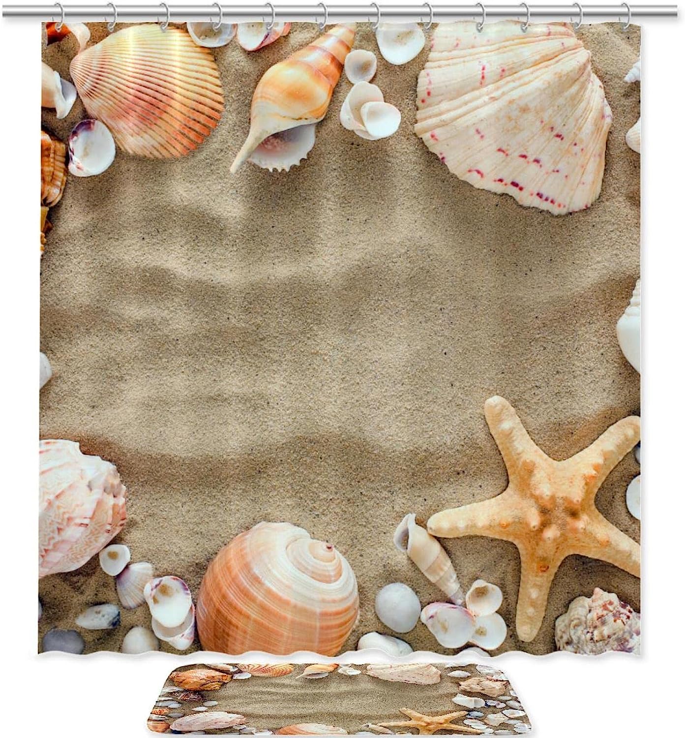 Waterproof Seashells and Beach Shower Curtain for Bathroom - Decorative Bathroom Curtain