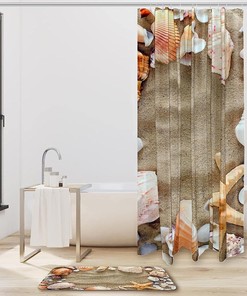 Waterproof Seashells and Beach Shower Curtain for Bathroom - Decorative Bathroom Curtain