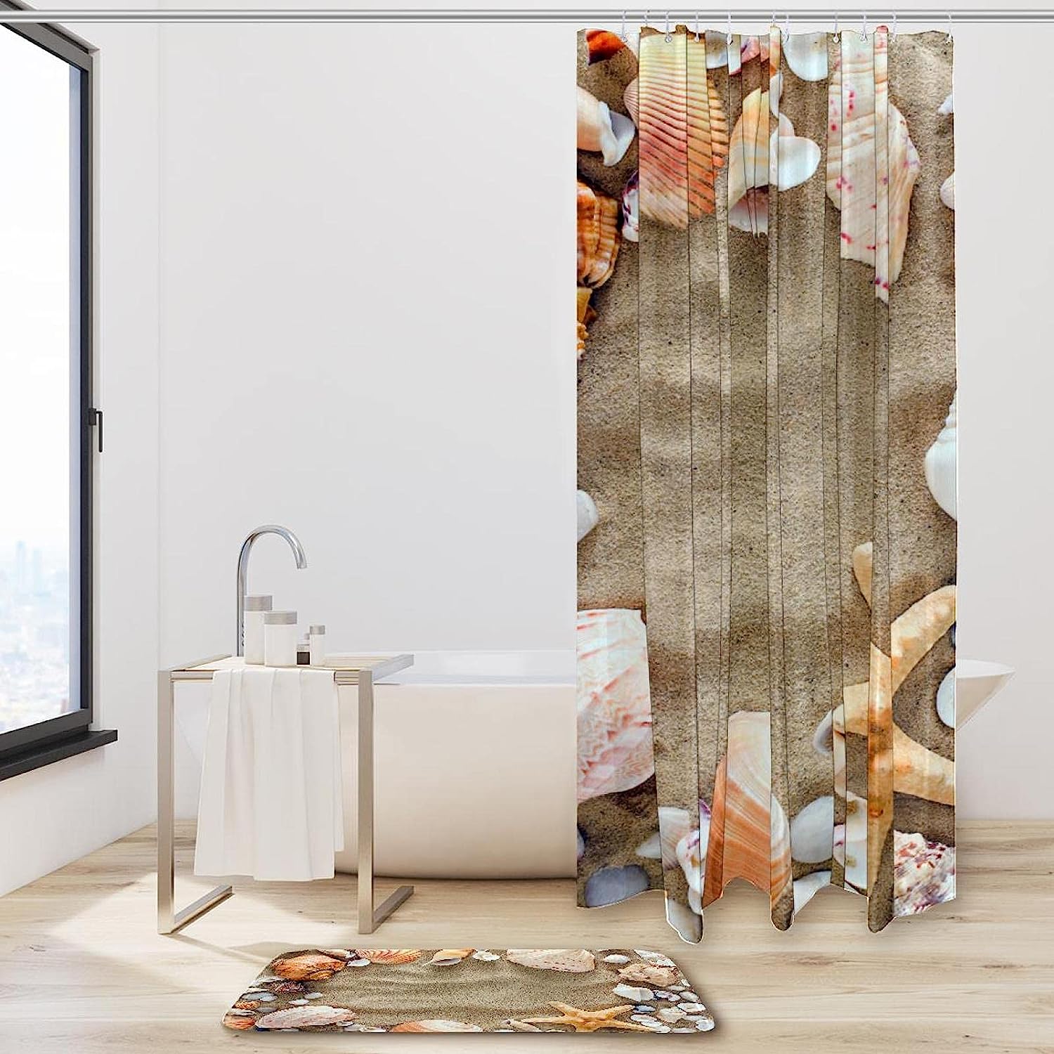 Waterproof Seashells and Beach Shower Curtain for Bathroom - Decorative Bathroom Curtain
