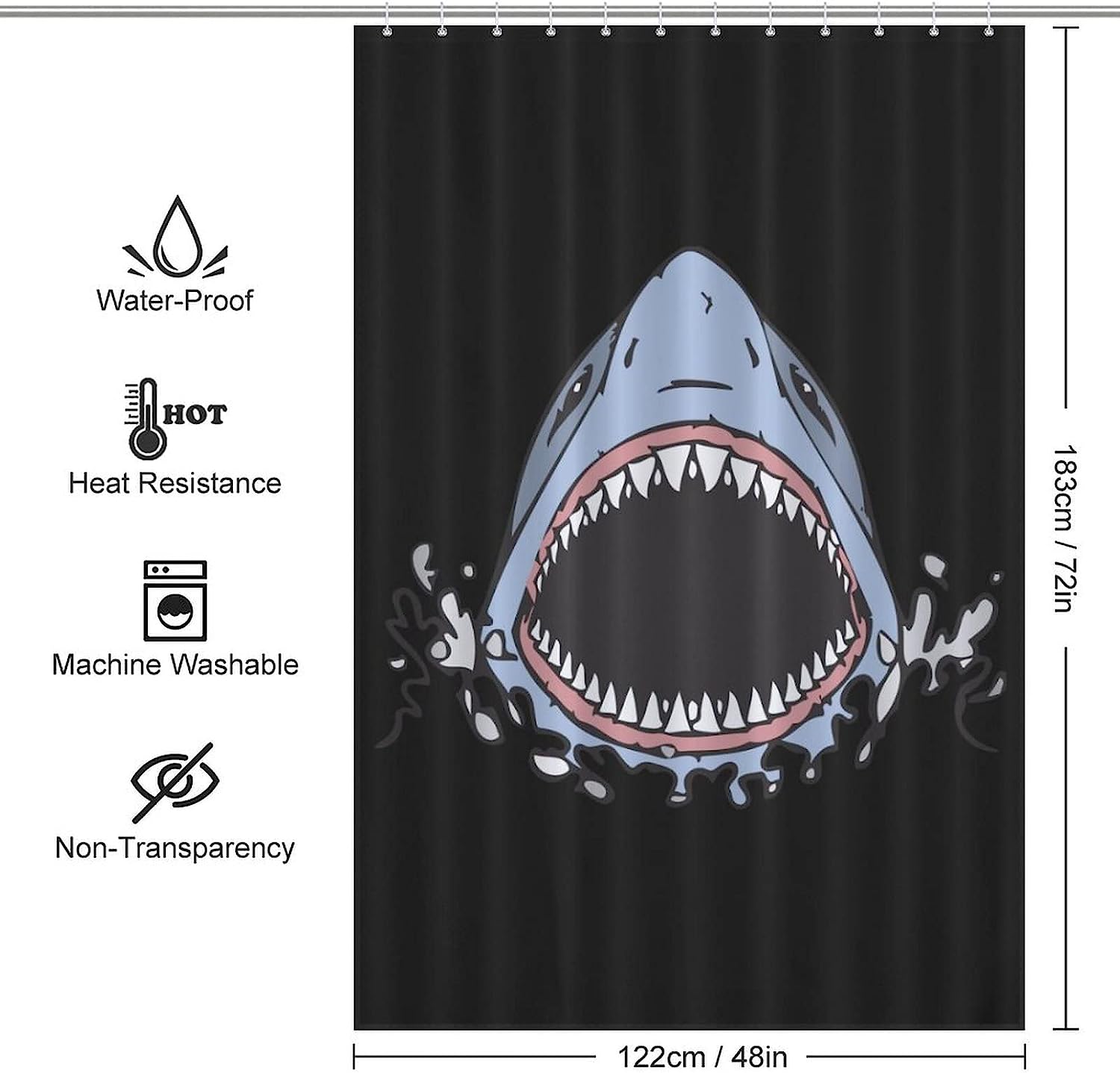 Waterproof Shark Teeth Printed Shower Curtain for Your Bathroom