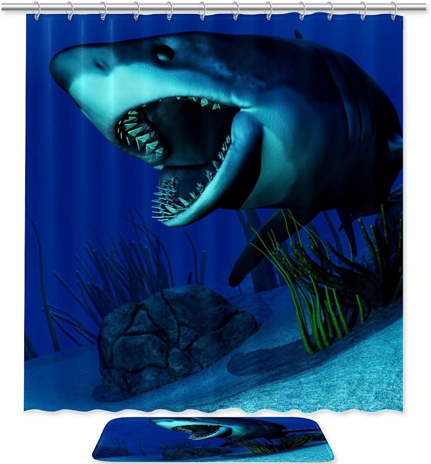 Waterproof Shark Under the Sea Shower Curtain for Your Bathroom