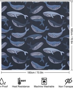 Waterproof Shark Whale Bath Shower Curtain for Bathroom Decoration