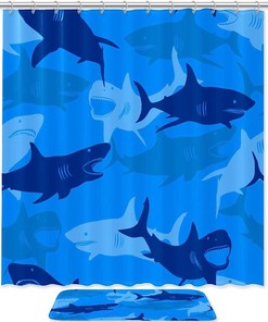 Waterproof Sharks Under the Sea Shower Curtain Set for Your Bathroom Decor