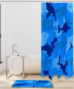 Waterproof Sharks Under the Sea Shower Curtain Set for Your Bathroom Decor