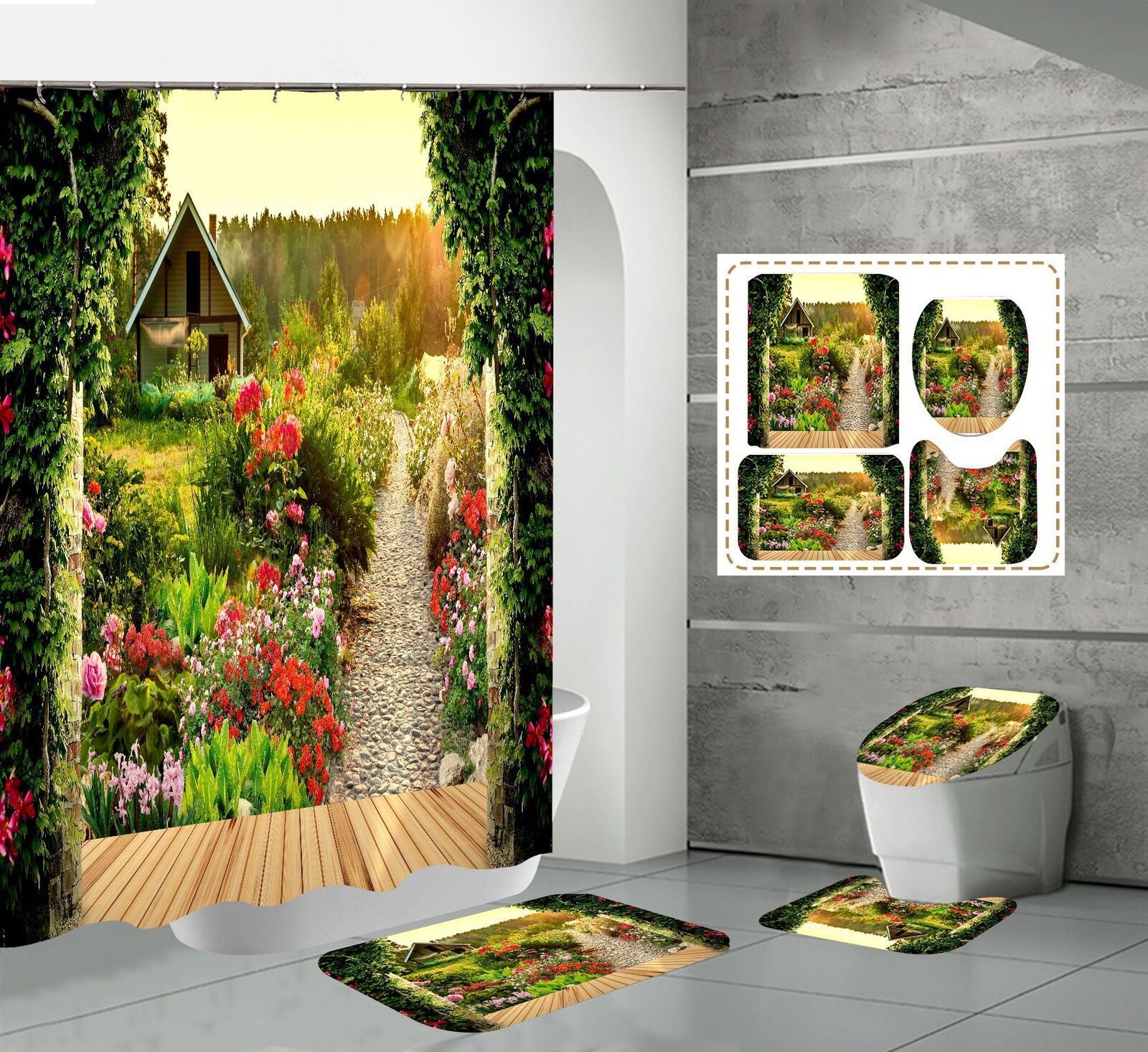Waterproof Shower Curtain Bathroom Decor With Garden Home Design