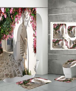 Waterproof Shower Curtain Featuring A Scenic Alley Garden Flower View