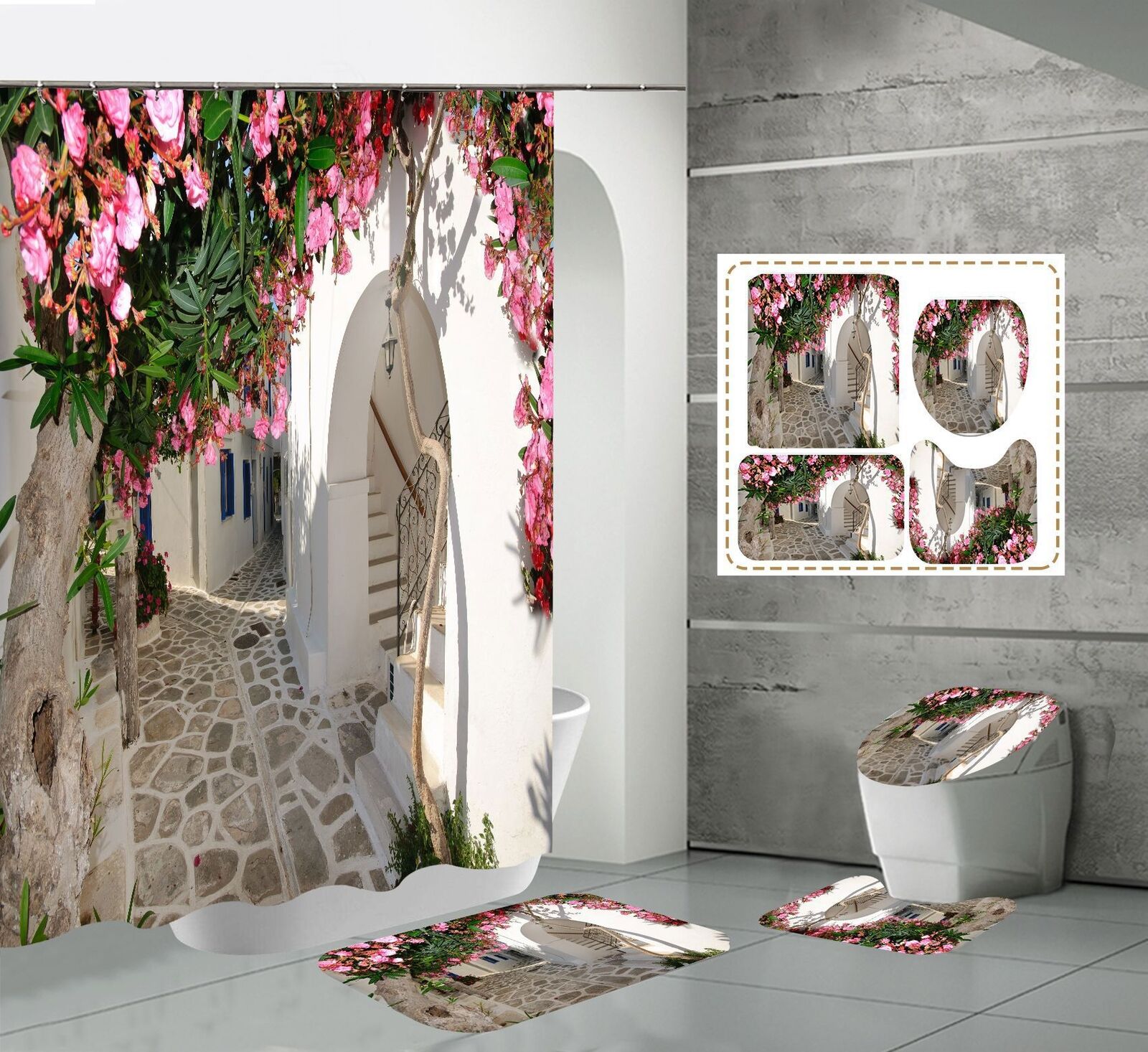 Waterproof Shower Curtain Featuring A Scenic Alley Garden Flower View