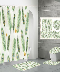 Waterproof Shower Curtain Set with Peacock Feather and Butterfly Designs