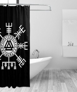 Waterproof Shower Curtain - Viking Compass Symbol Runes for Home Decor
