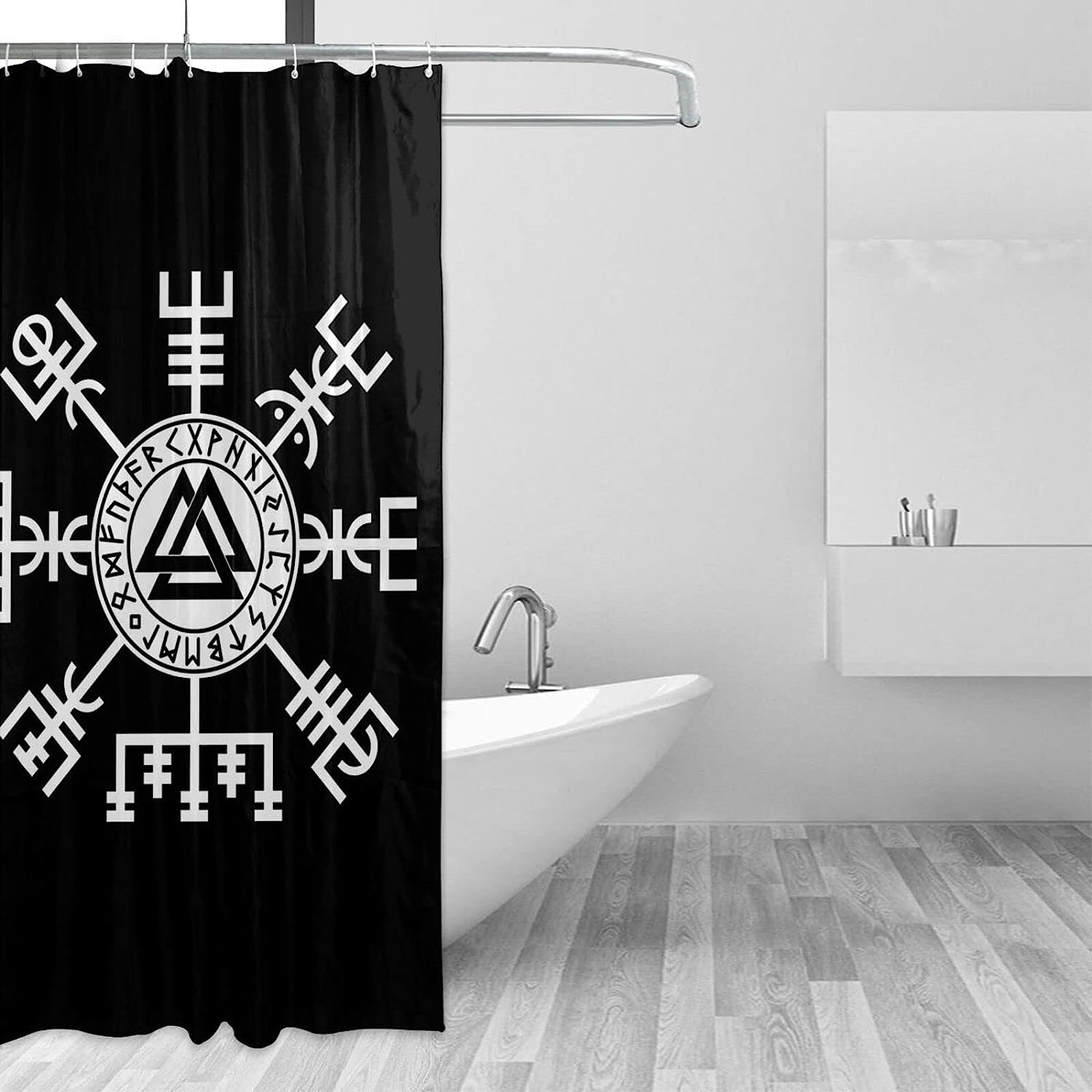 Waterproof Shower Curtain - Viking Compass Symbol Runes for Home Decor