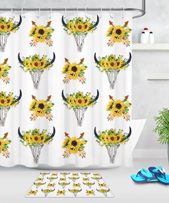 Waterproof Shower Curtain With Abstract Sunflowers Deer Skulls Arrows Design For Rustic Bathroom Decor