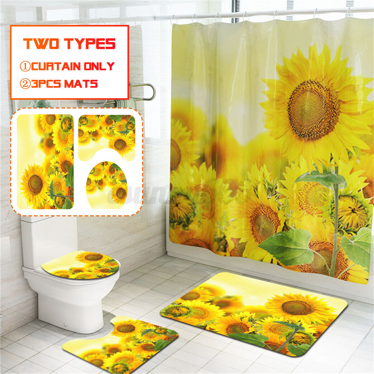 Waterproof Shower Curtain With Bathroom Lid Toilet Set For Easy Bath Time