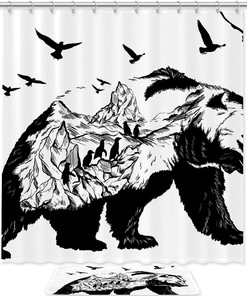 Waterproof Shower Curtain With Bear Glaciers Animal Print, Perfect For Rustic Bathroom Decor