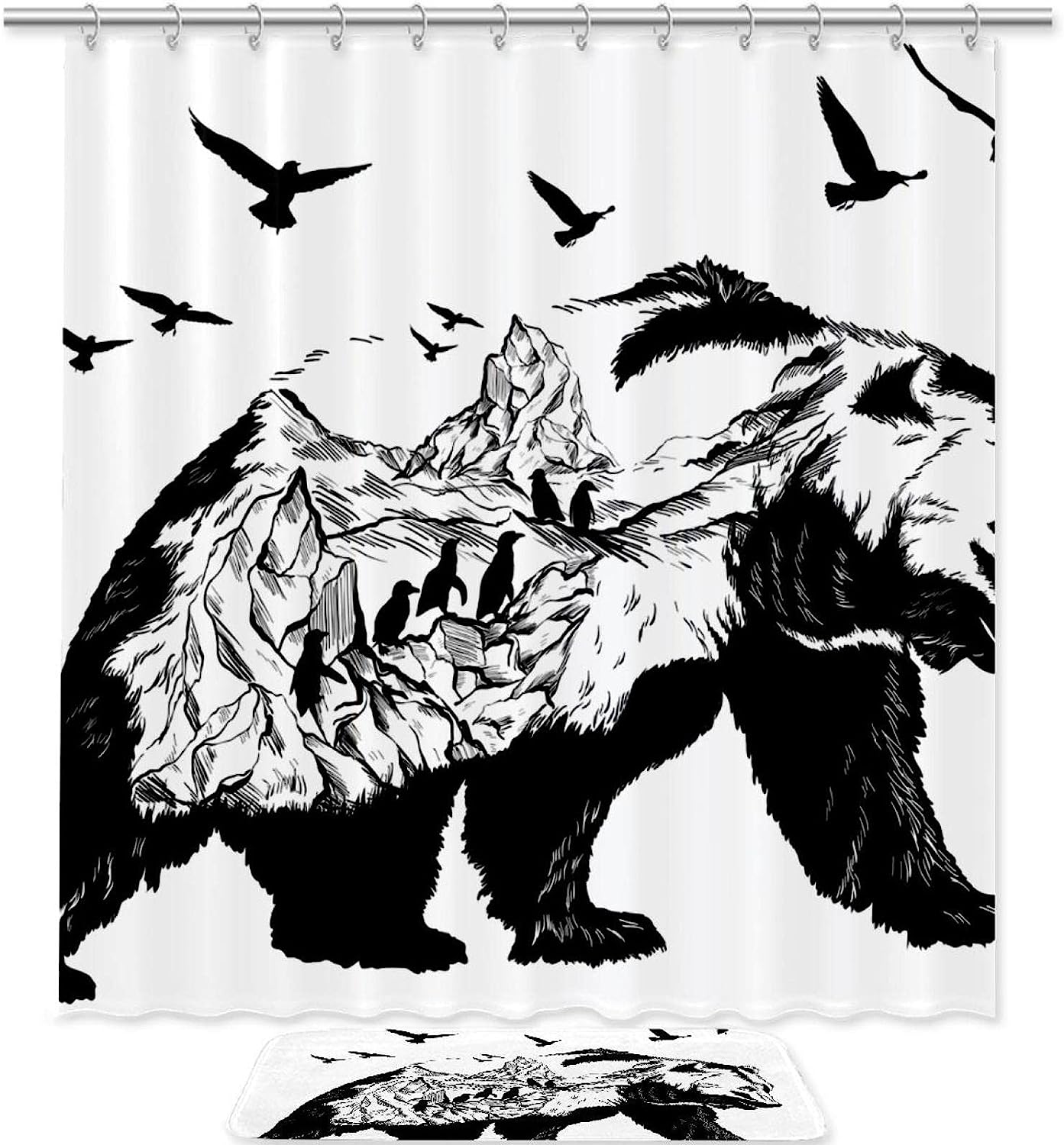 Waterproof Shower Curtain With Bear Glaciers Animal Print, Perfect For Rustic Bathroom Decor