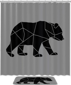 Waterproof Shower Curtain With Bear Gray Print, Perfect For Rustic Bathroom Decor