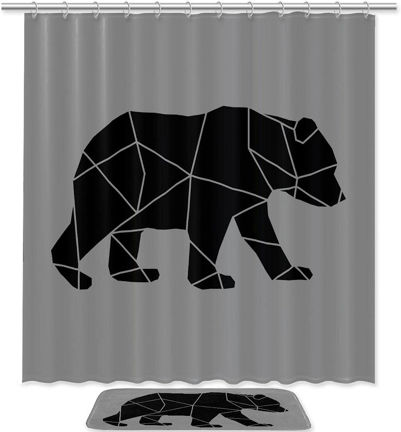 Waterproof Shower Curtain With Bear Gray Print, Perfect For Rustic Bathroom Decor