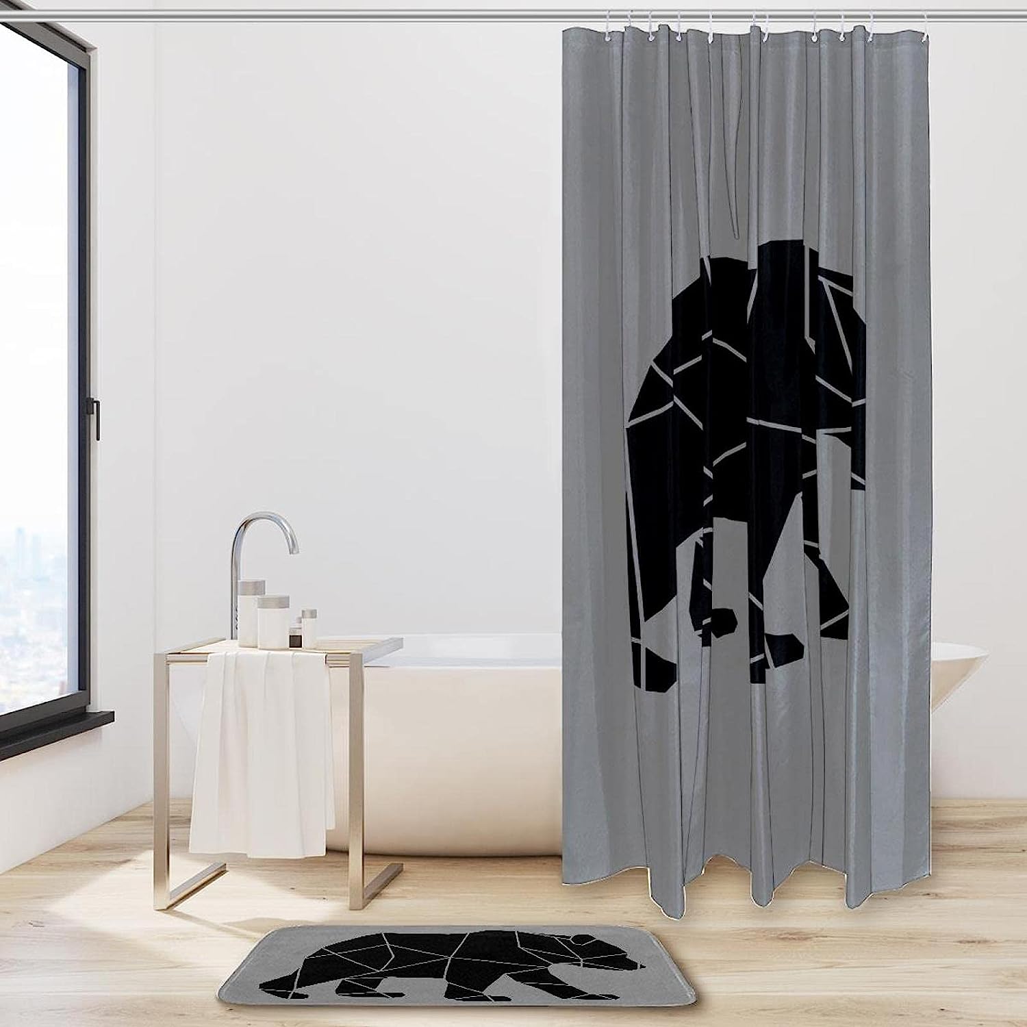 Waterproof Shower Curtain With Bear Gray Print, Perfect For Rustic Bathroom Decor - Image 2