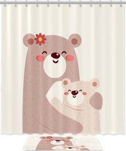 Waterproof Shower Curtain With Bear Mom Hugging Mom Print, Perfect For Rustic Bathroom Decor