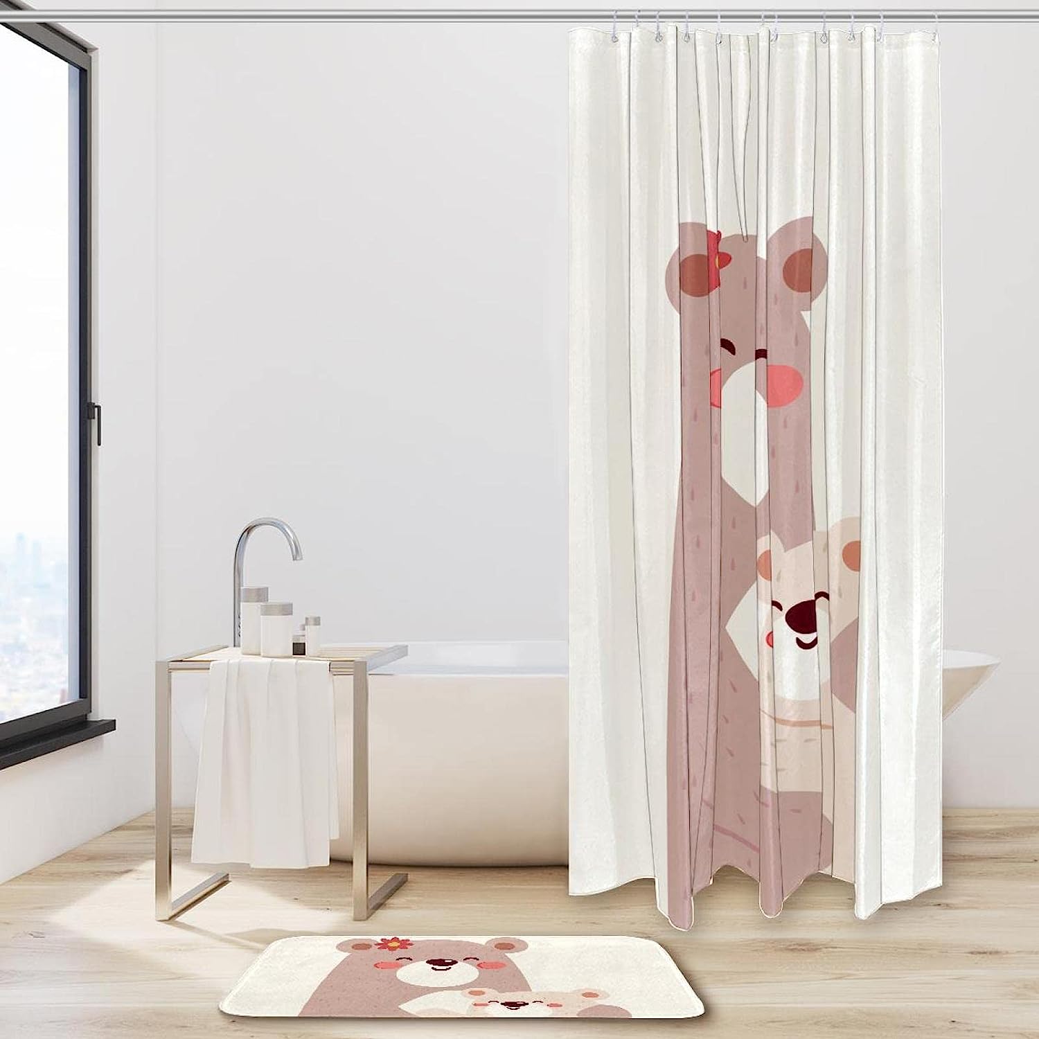 Waterproof Shower Curtain With Bear Mom Hugging Mom Print, Perfect For Rustic Bathroom Decor - Image 2