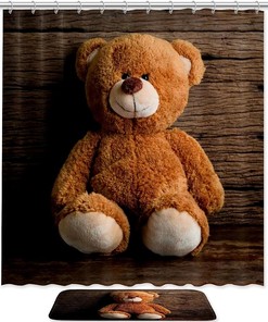Waterproof Shower Curtain With Bear On The Floor Print, Perfect For Rustic Bathroom Decor