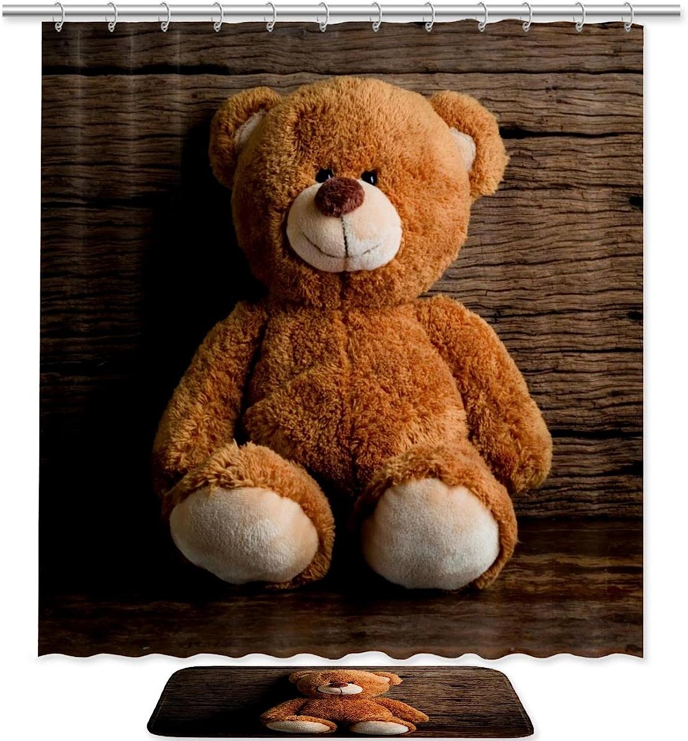 Waterproof Shower Curtain With Bear On The Floor Print, Perfect For Rustic Bathroom Decor