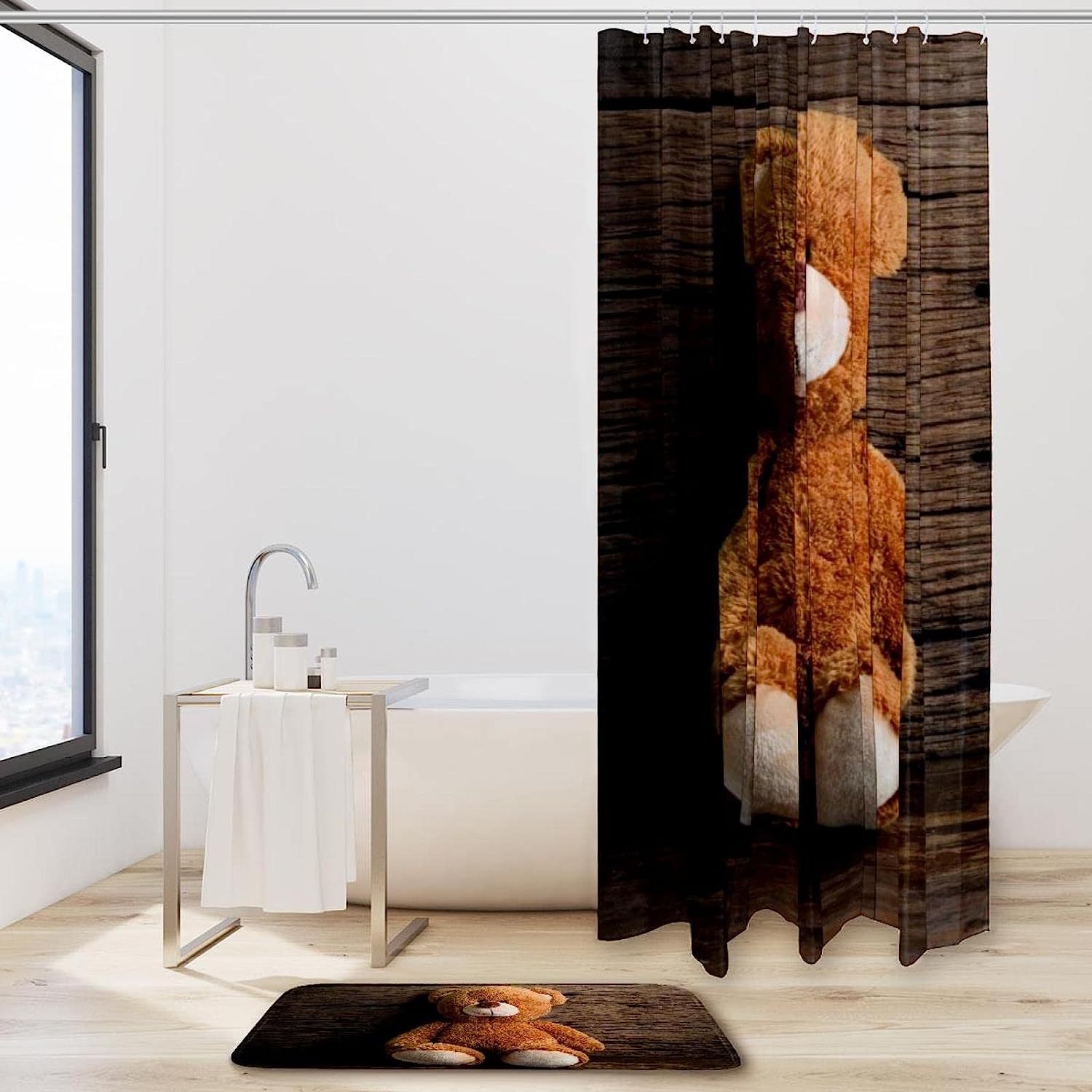 Waterproof Shower Curtain With Bear On The Floor Print, Perfect For Rustic Bathroom Decor - Image 2
