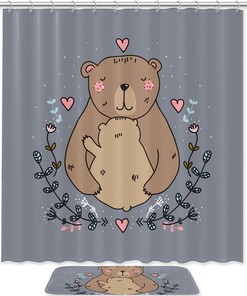 Waterproof Shower Curtain With Bear Print Design, Perfect For Rustic Lodge Or Cabin Bathrooms
