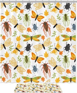 Waterproof Shower Curtain With Butterfly And Dragonfly Insect Prints For Bathroom Decor