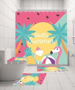 Waterproof Shower Curtain With Coconut Palm And Flamingo For Holiday Bathroom Decor